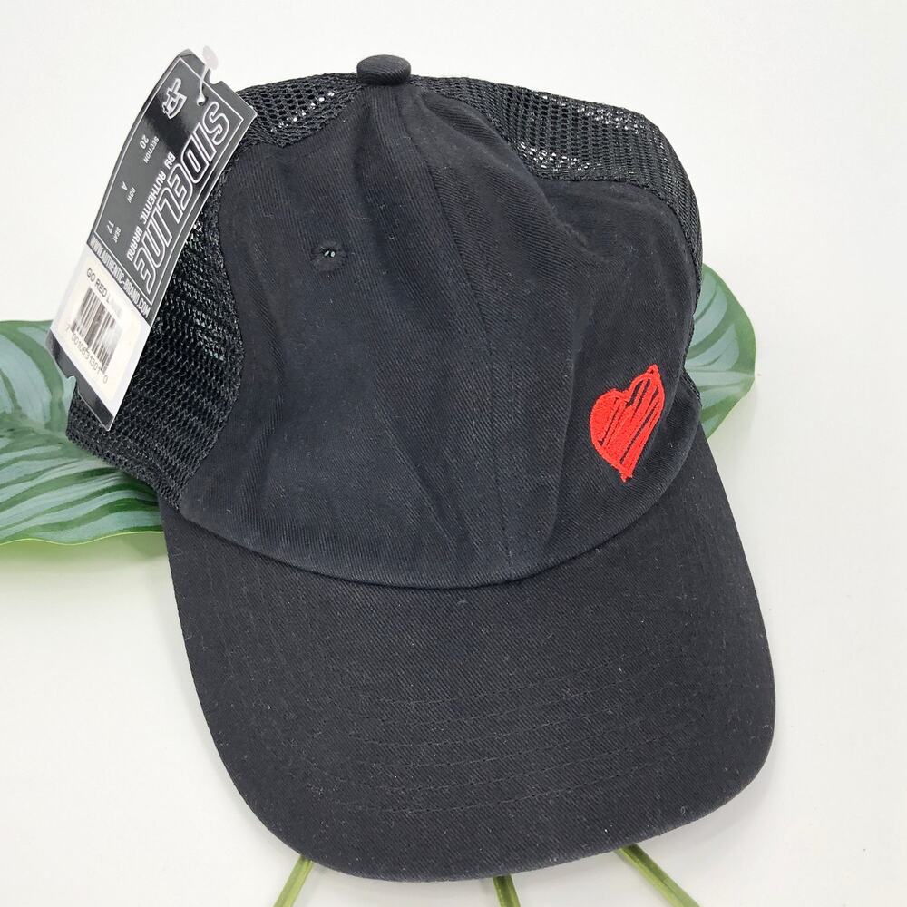 Sideline Black Red Embroidered Heart Mesh Back Adjustable Hook & Loop Dad Hat